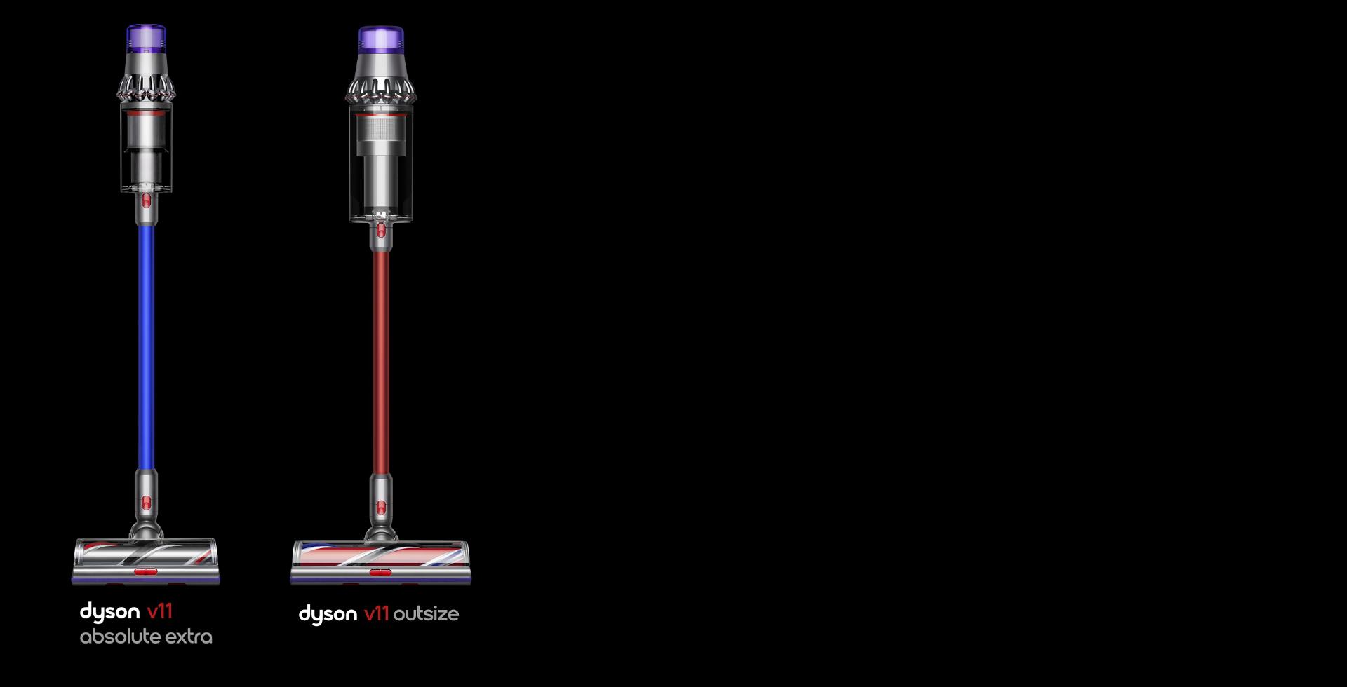 Image of Dyson V11 Absolute Extra next to Dyson V11 Outsize showing differences in size