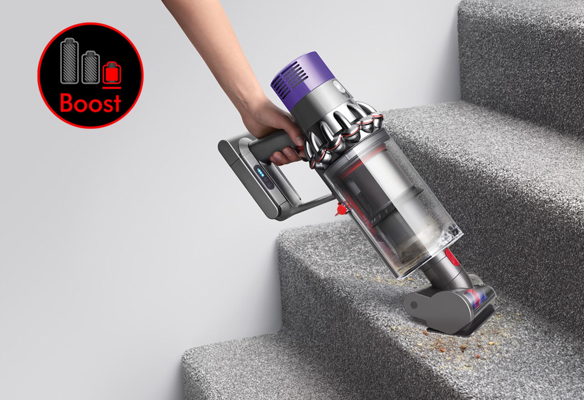 Dyson V11 vacuum cleaning ground-in dirt