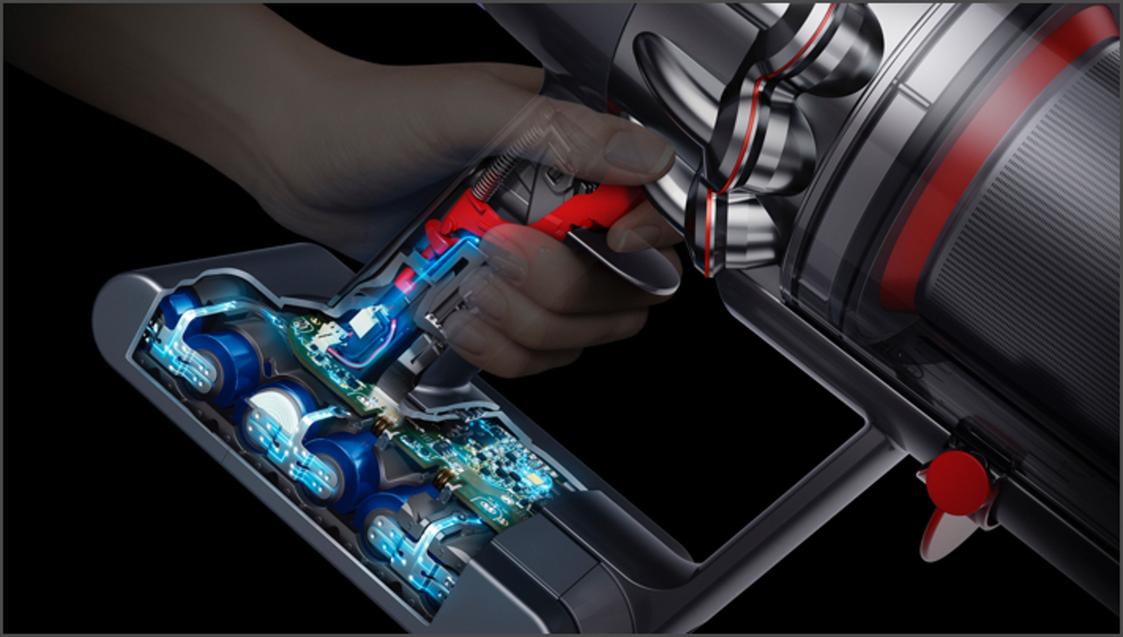 Cutaway of Dyson V11™ vacuum trigger and battery