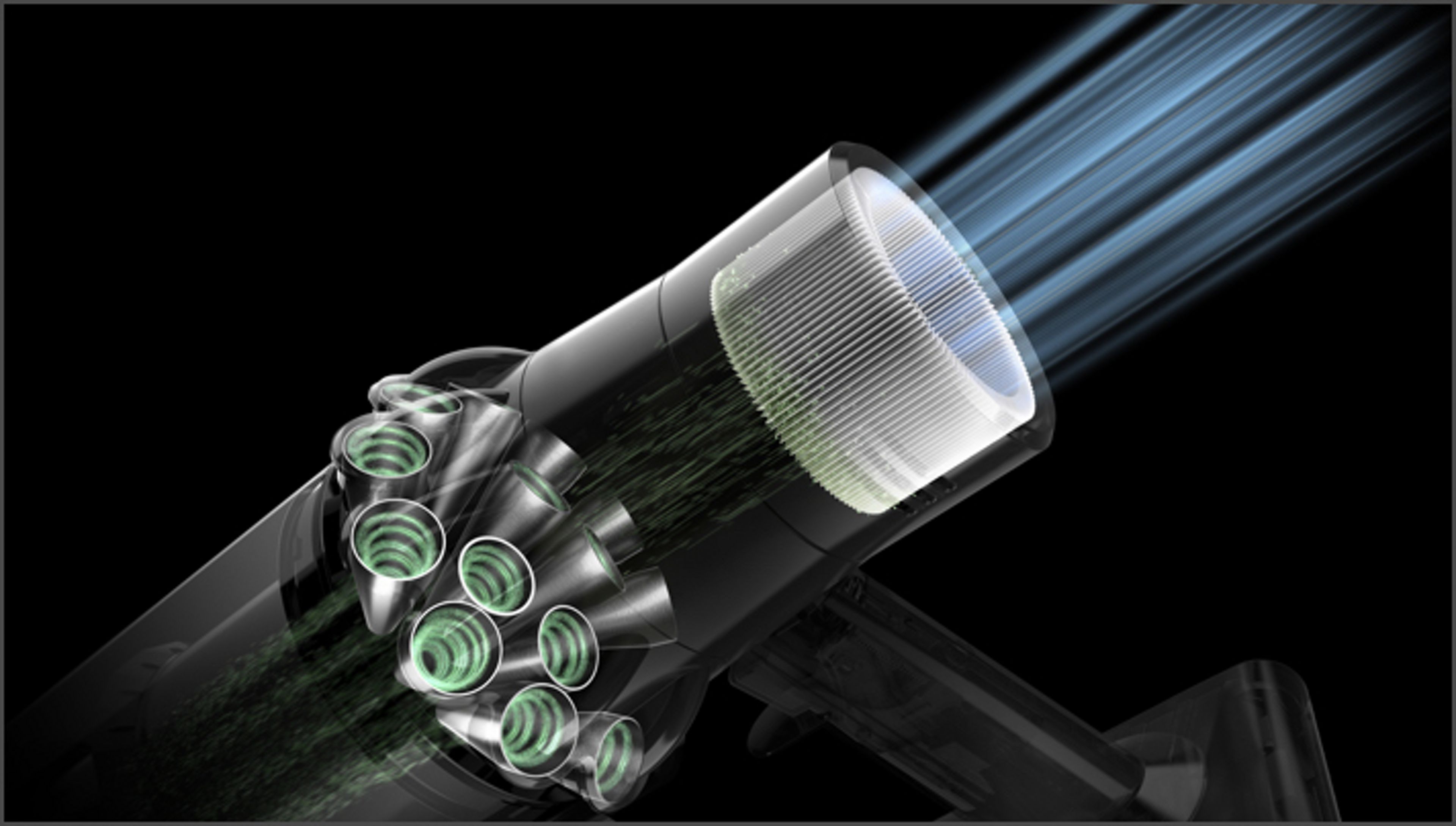 Diagram of airflow through a Dyson V11™ vacuum filter