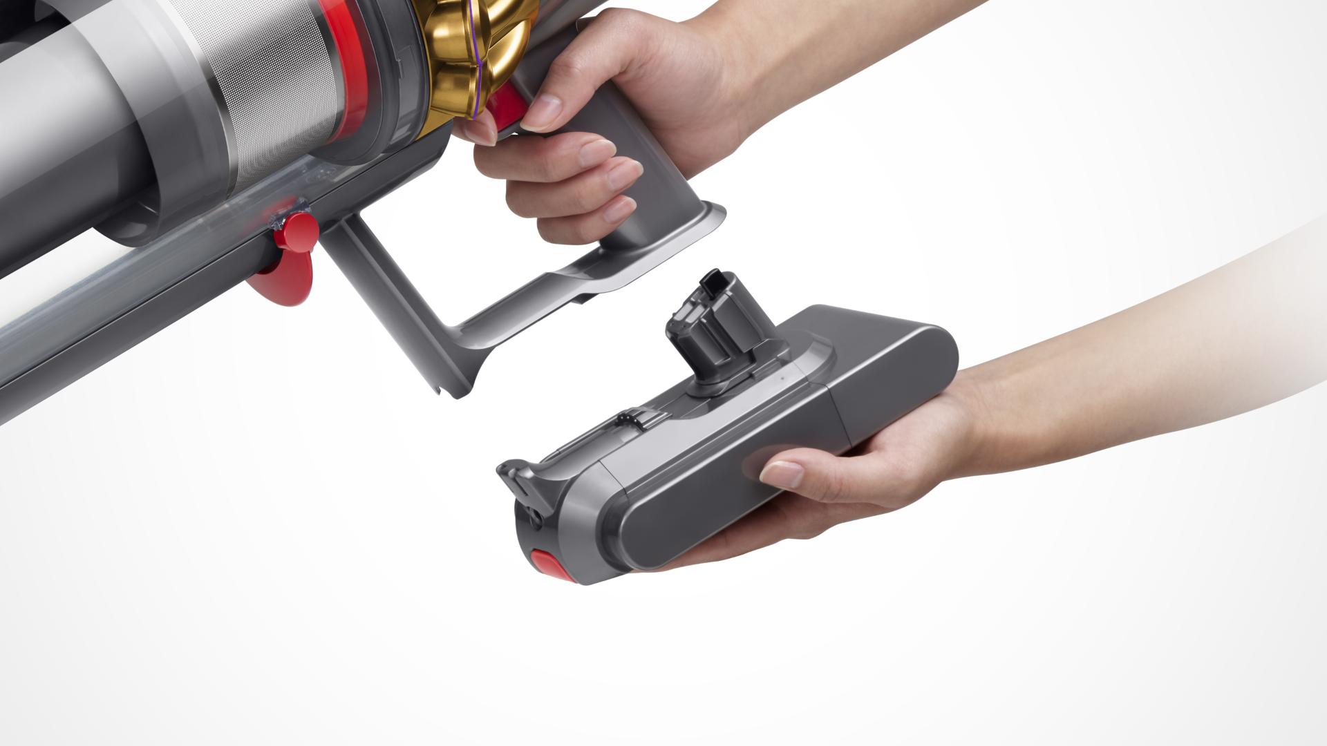 The Dyson V11 Outsize vacuum click-in battery