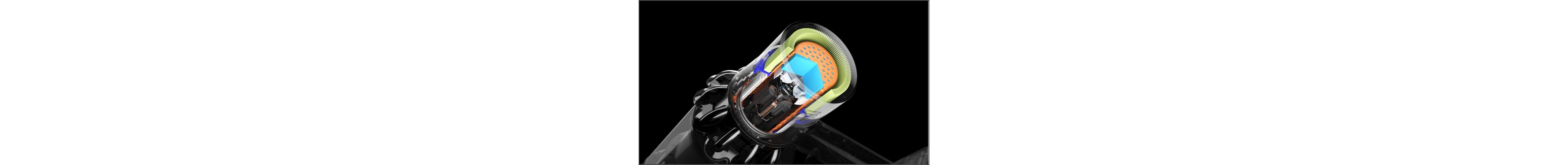 Cutaway of Dyson V11™ vacuum filter showing soundproofing