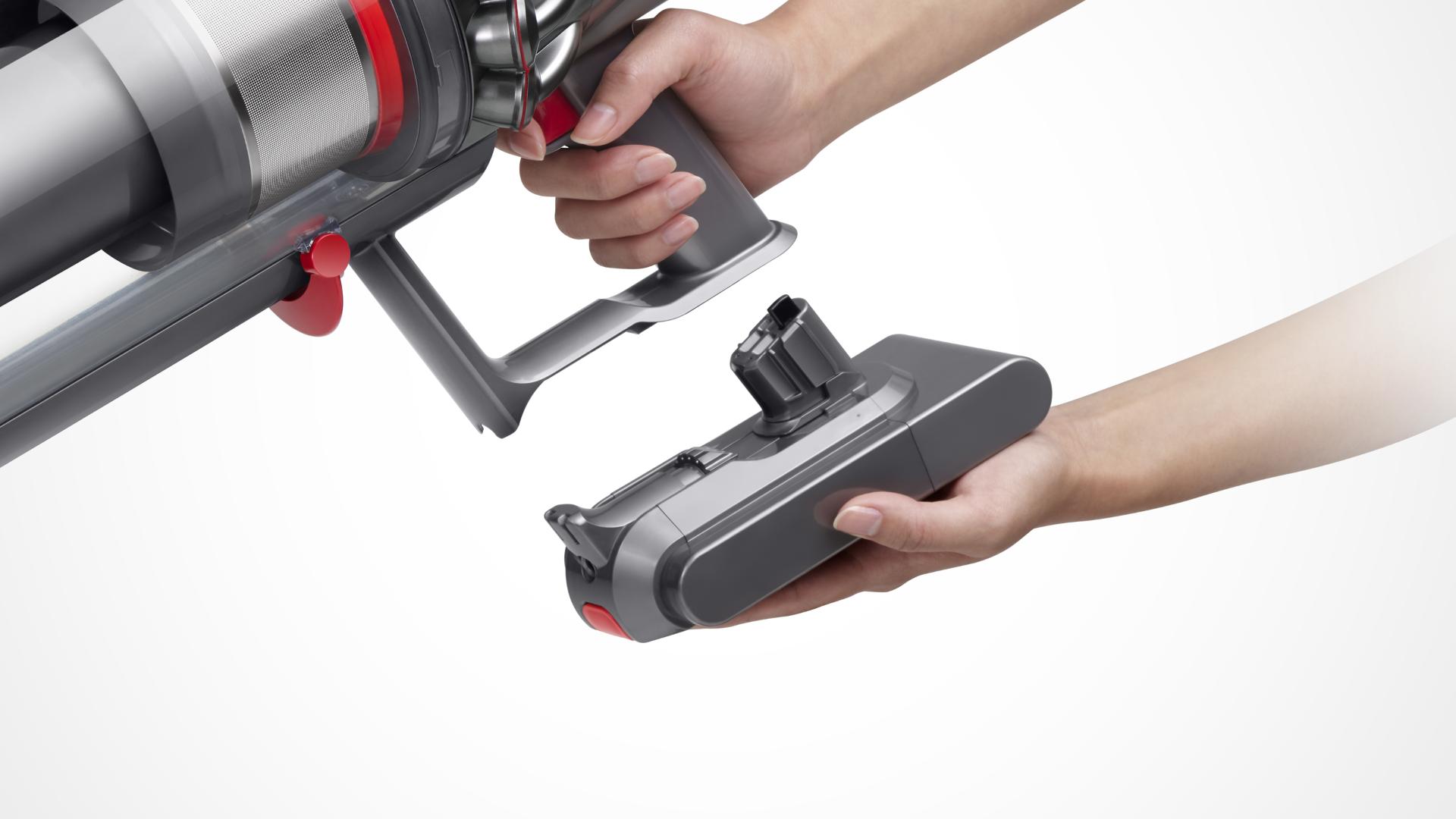 The Dyson V11 Outsize vacuum click-in battery