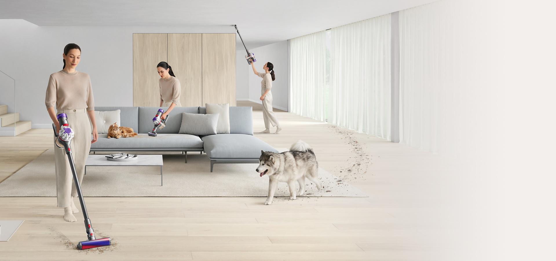 女性正在清潔家居四周