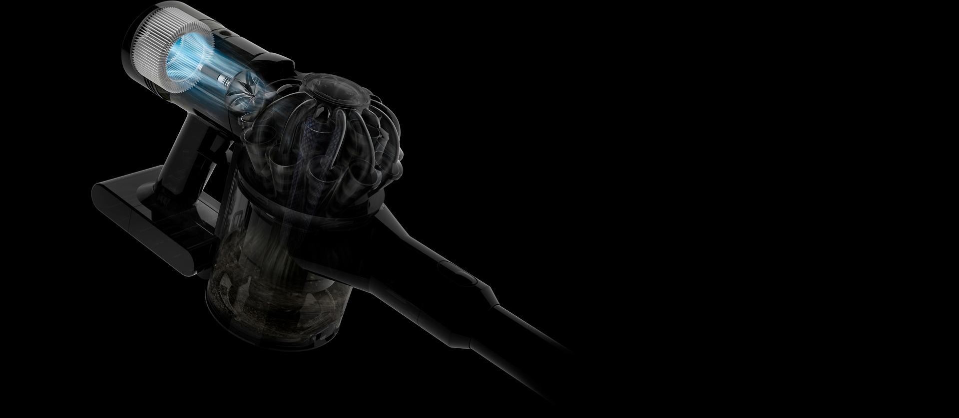 لقطة توضيحية لفلتر الشبكة المعدنية بمكنسة Dyson V8