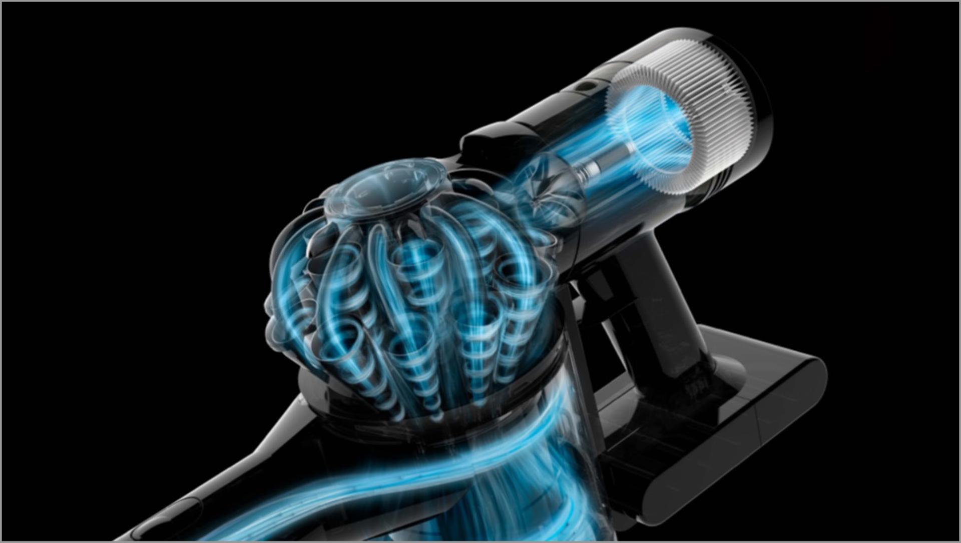 Dyson V8吸塵機內置摩打的剖視圖