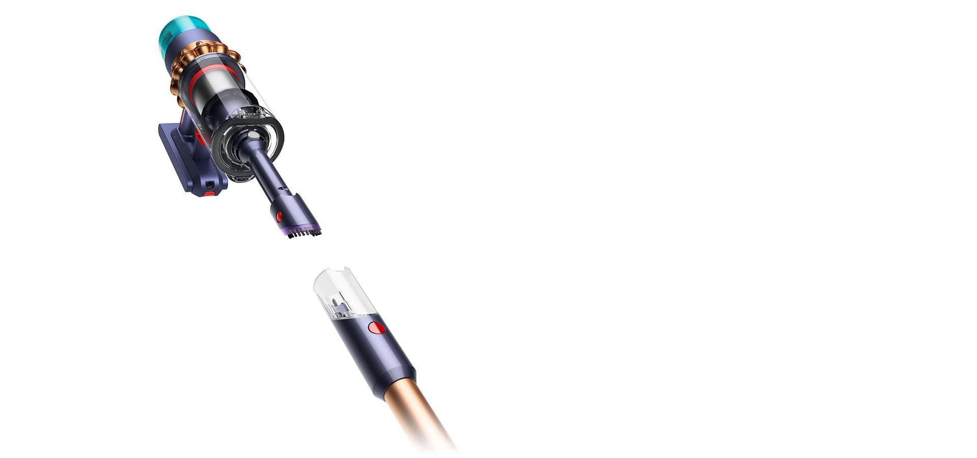 Dyson Gen5detect vacuum with Built-in dusting and crevice tool.
