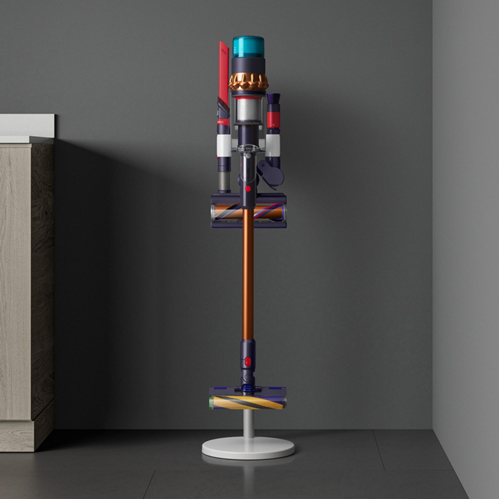 Upright Gen5 with signature Dyson laser with blue gift boxes in the background