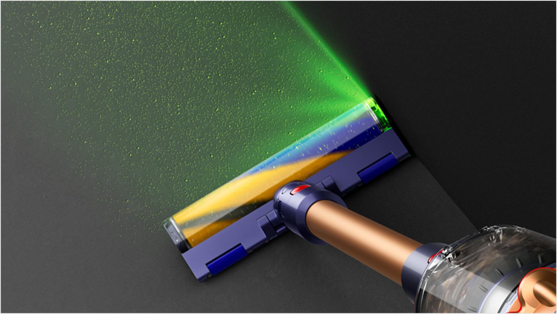 Profile of the green blade of light emitting from the Fluffy Optic cleaner head.