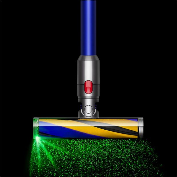 Haz de luz angulado en el cabezal de limpieza que hace sobresalir el polvo