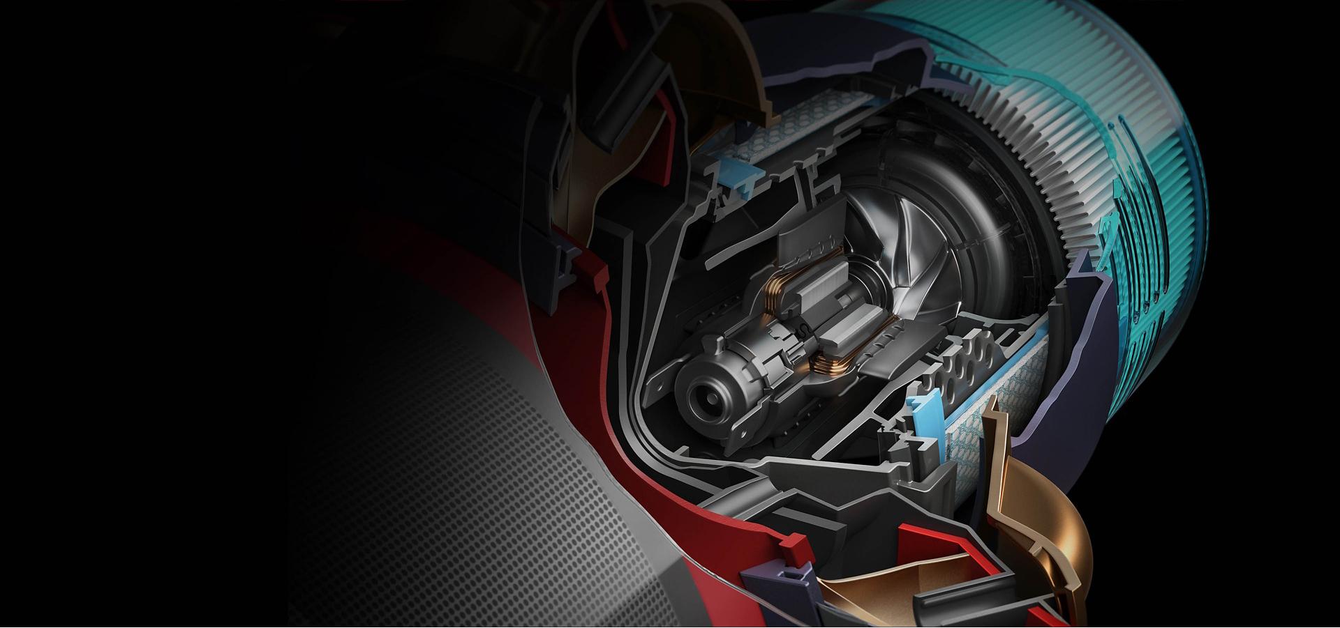 Vista seccionada del motor Gen5 Hyperdymium de Dyson.