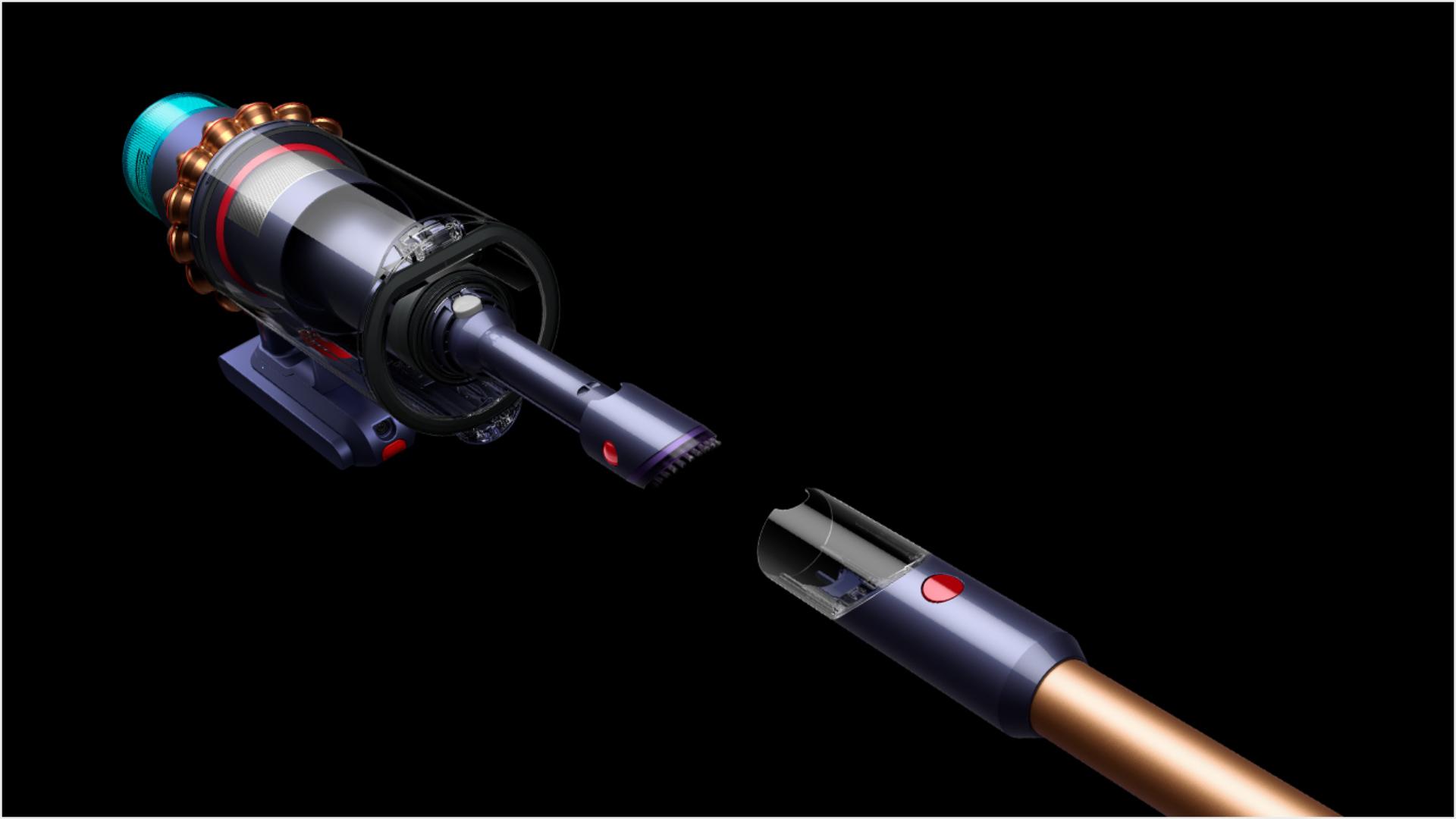 Acercamiento de la herramienta integrada para quitar el polvo y para limpieza de rincones y esquinas