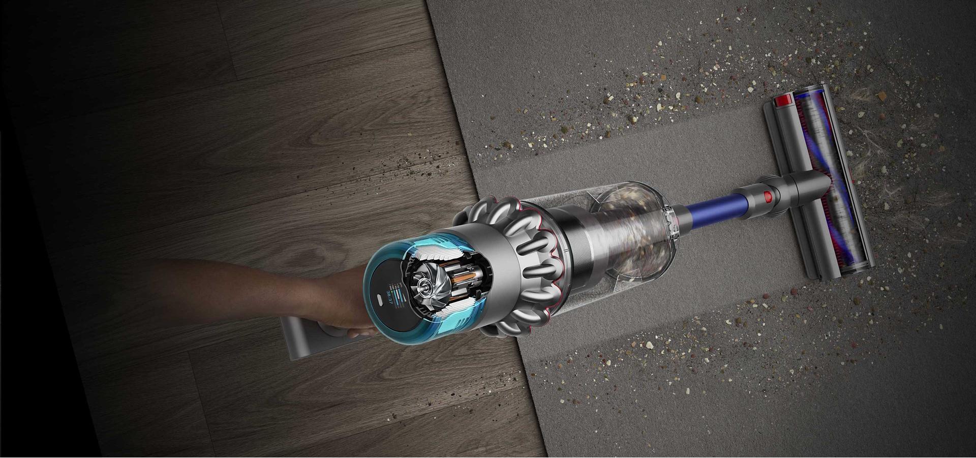 Dyson Gen5outsize shifting from a hard floor to a carpet.