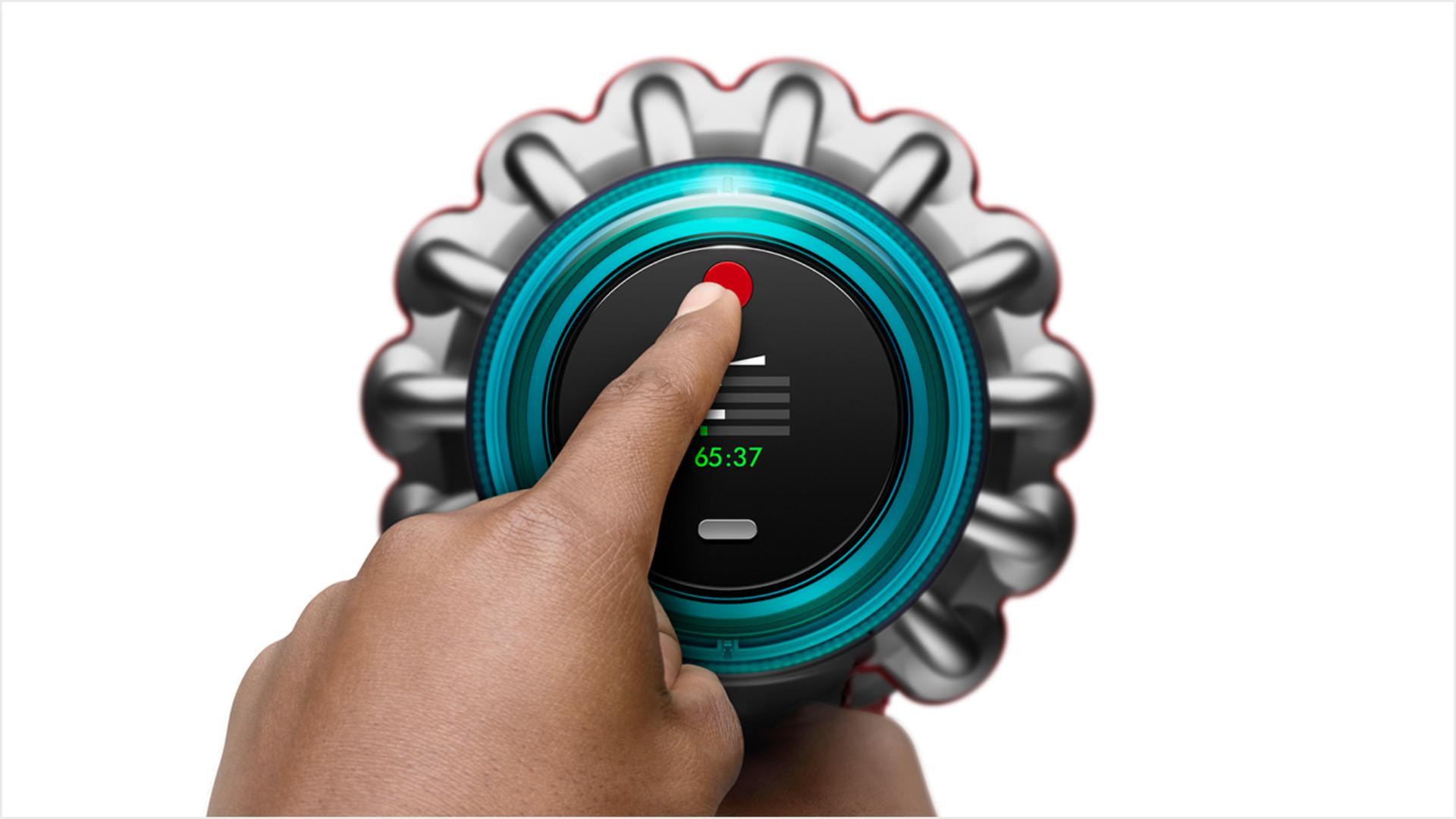 Finger pressing the single-button power control.