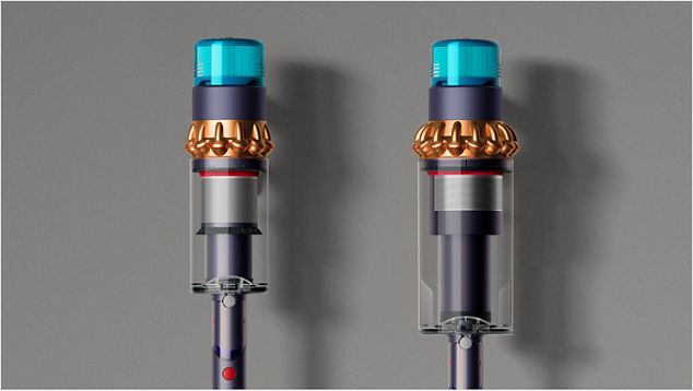 Comparaison des tailles des bacs DysonGen5detect absolute et Dyson Gen5outsize absolute.