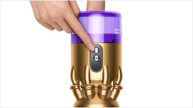 Prim-plan al butoanelor de alimentare Dyson Micro 1,5 kg