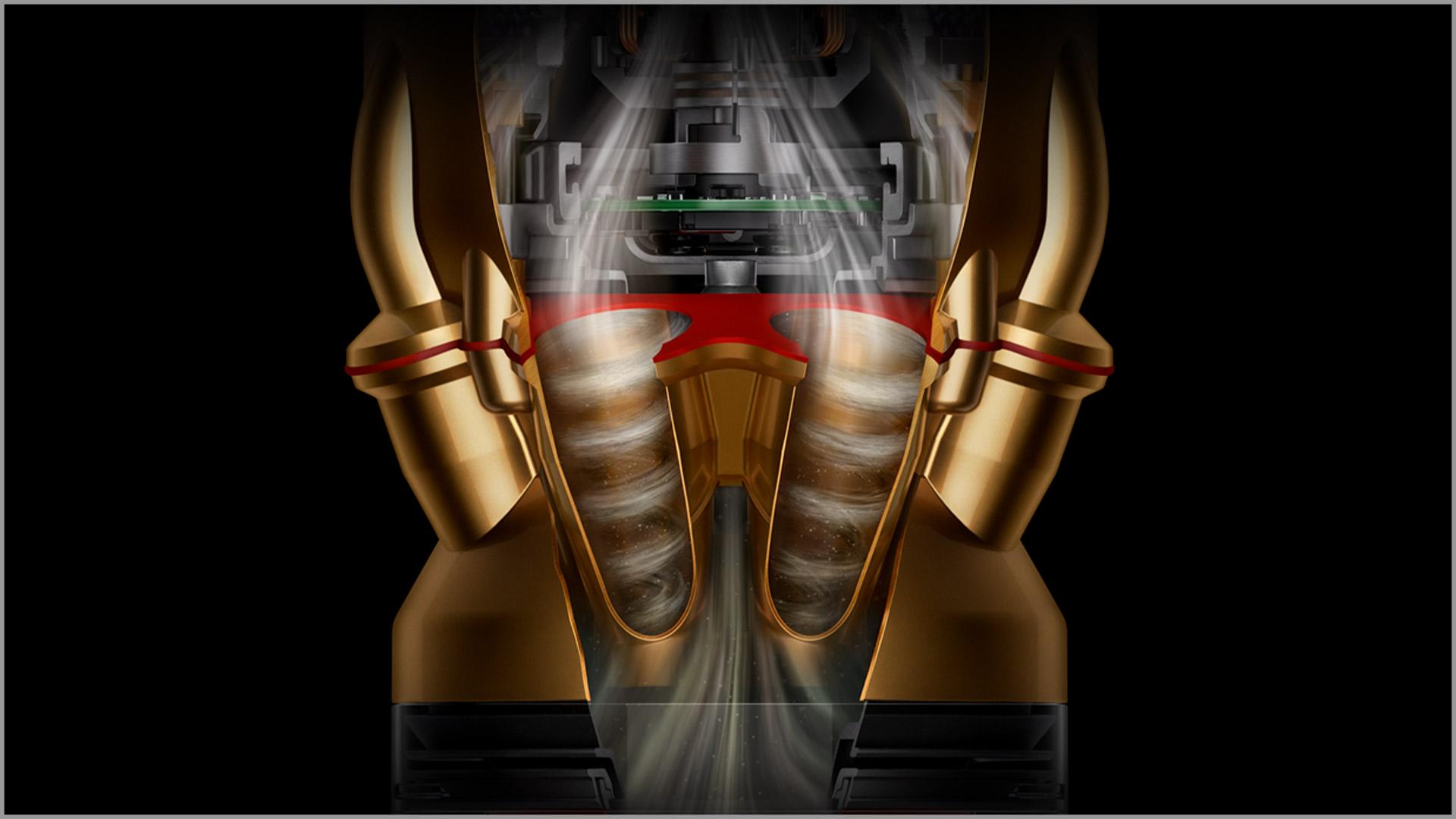 Secțiune a ciclonilor brevetați Dyson