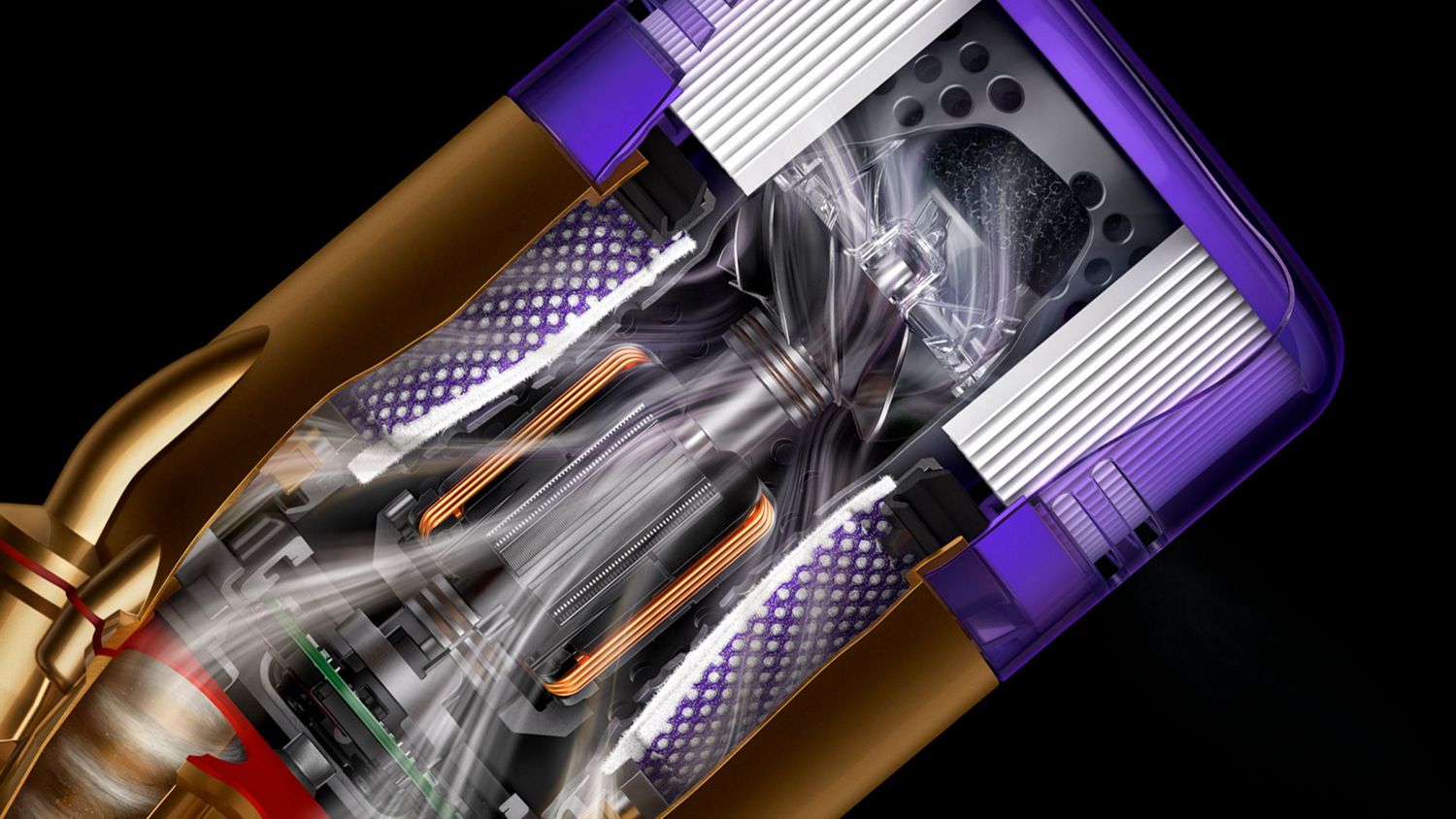 Moteur d'un Dyson V15 vu de l'intérieur