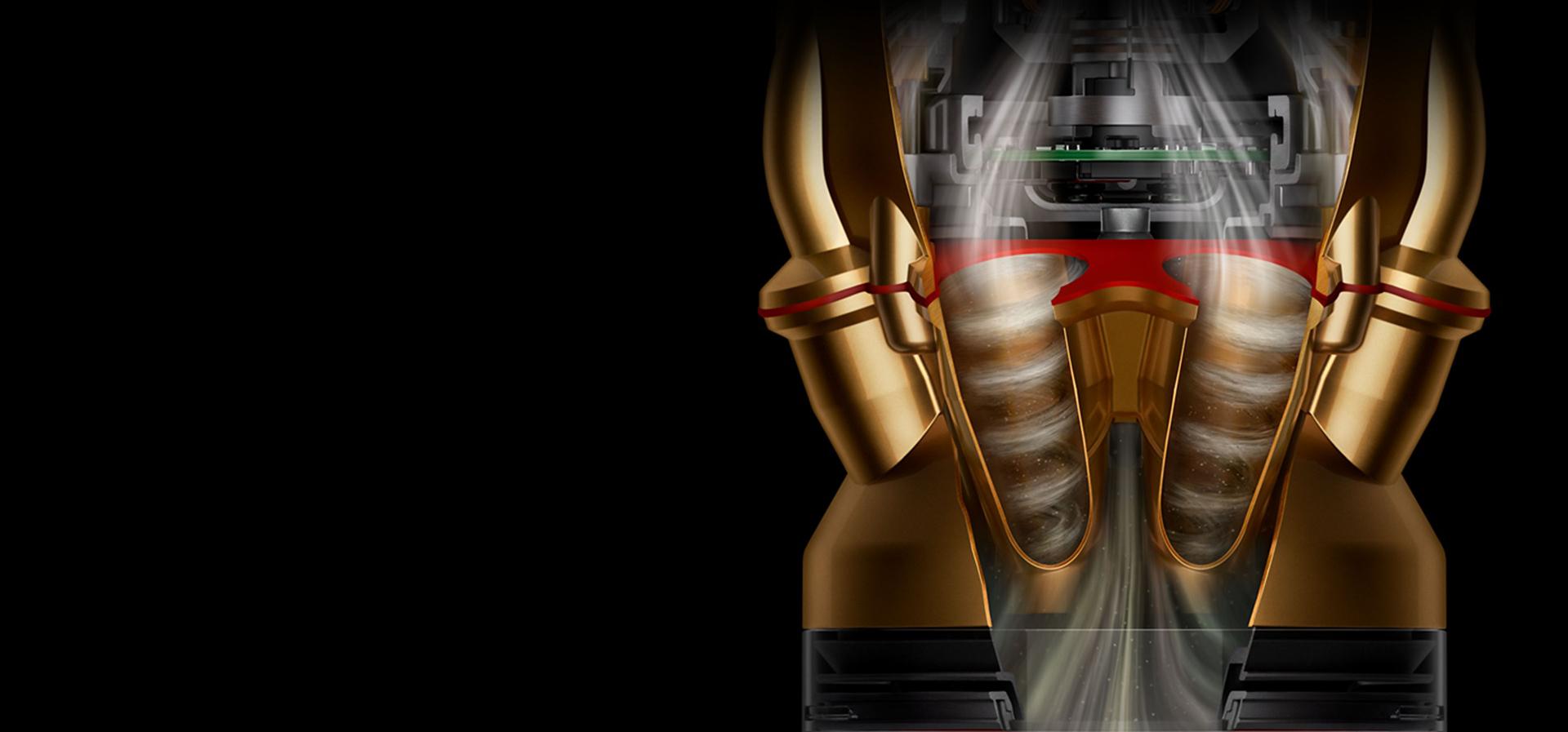 Secțiune a ciclonilor brevetați Dyson