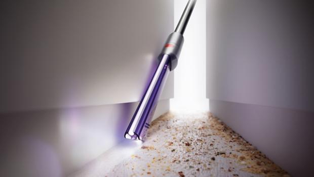 Light pipe crevice tool cleaning a dark, narrow space.