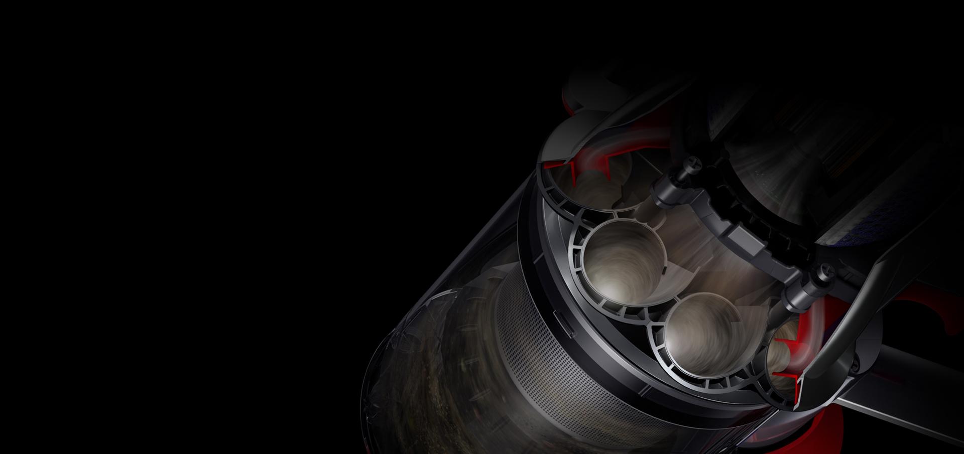 Cutaway diagram showing the cyclone pack.