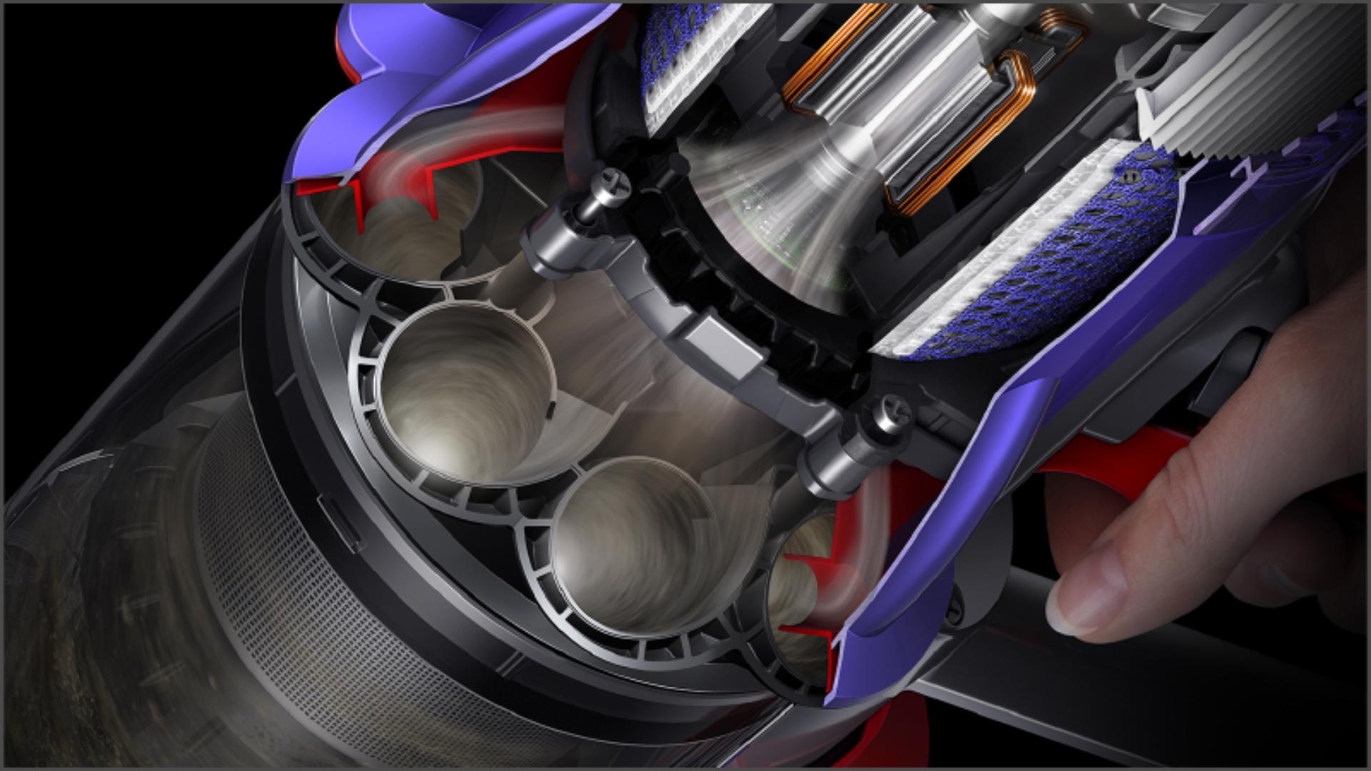 Cutaway illustration of Dyson Digital Slim cyclone and filters