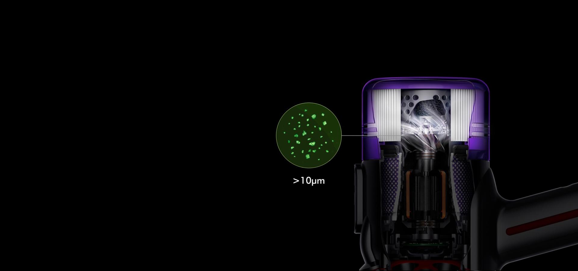 A cutaway of the post-motor filter.