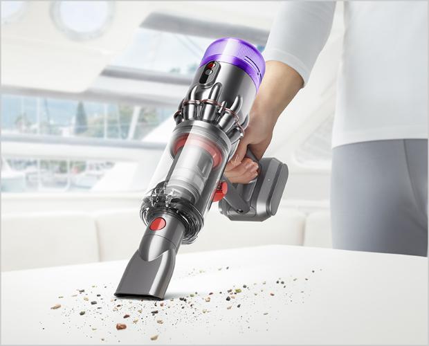 Dyson Micro vacuum cleaning a worktop.