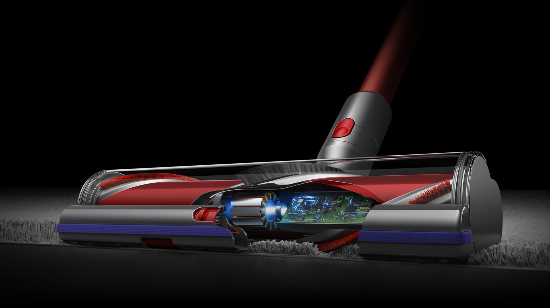 Cutaway of Dyson DLS (Dynamic Load Sensor) technology in the High Torque XL cleaner head