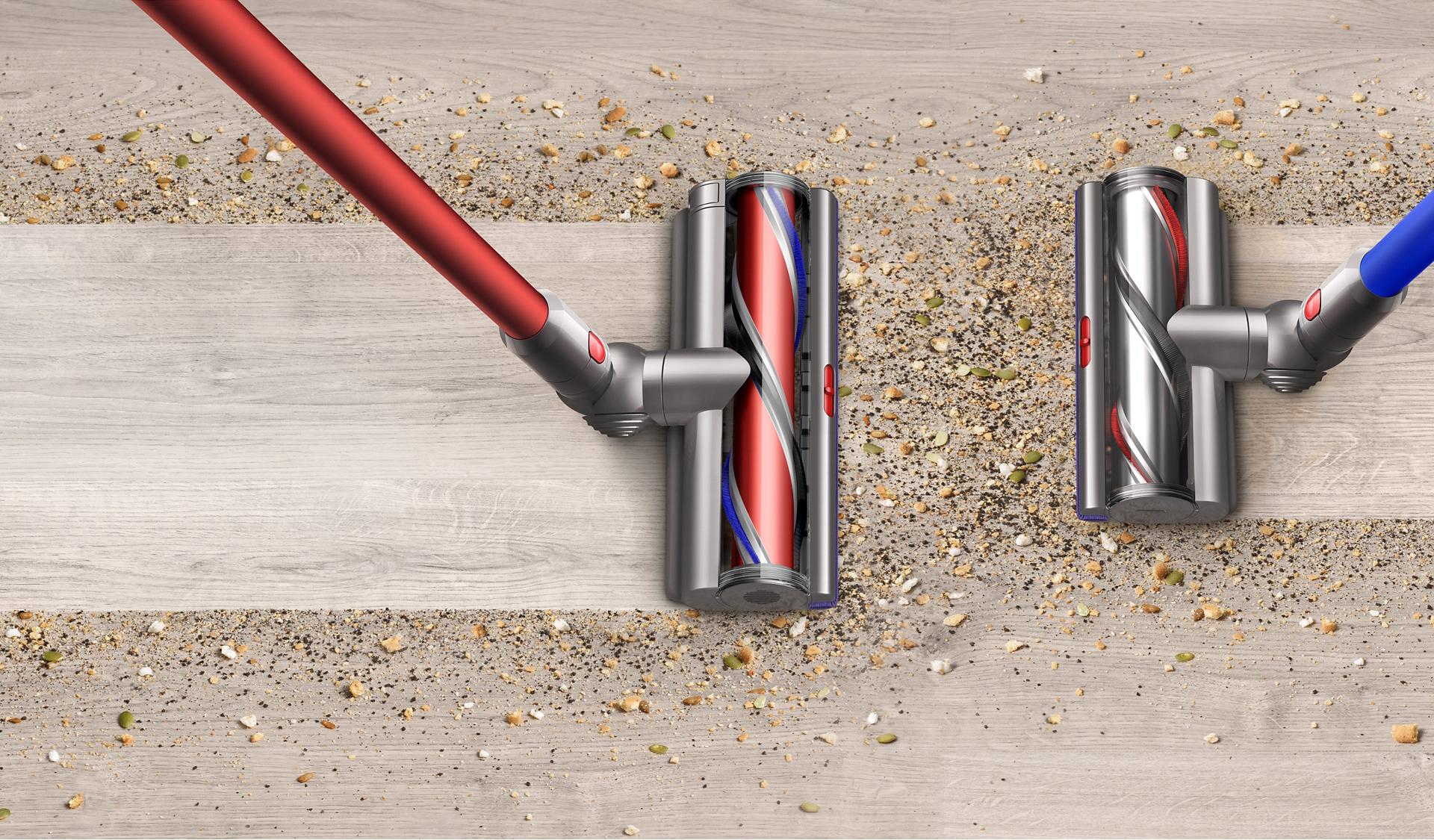 Dyson Outsize High Torque XL cleaner head cleaning 25% more floor than a Dyson V11 High Torque cleaner head