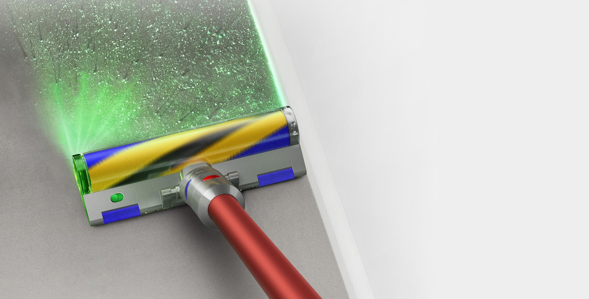 Dyson Outsize vacuum with laser cleaner head on hard floor