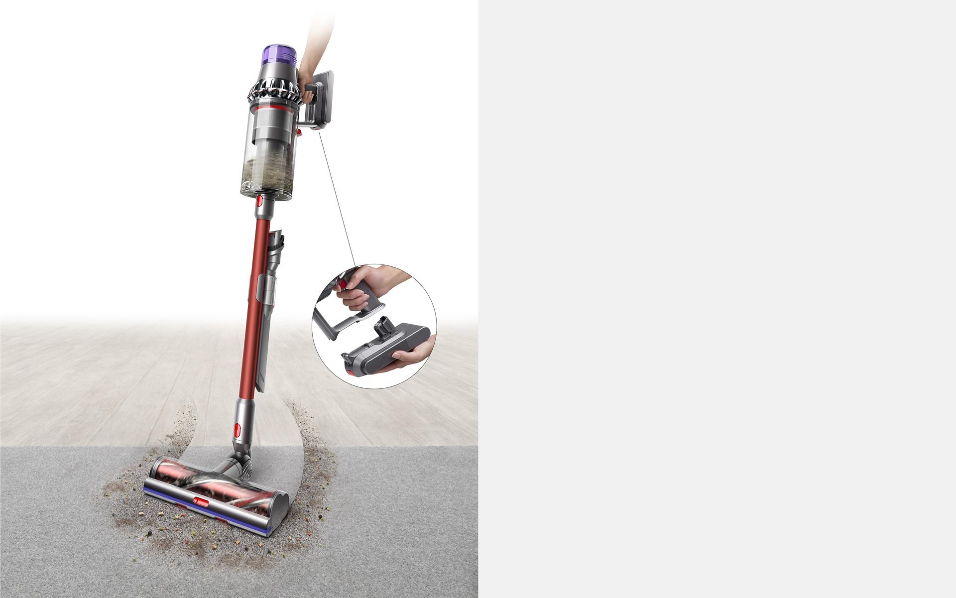 Battery being swapped on a Dyson Outsize vacuum