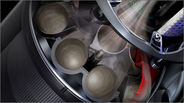 Graphic of cyclones inside the Dyson Outsize vacuum