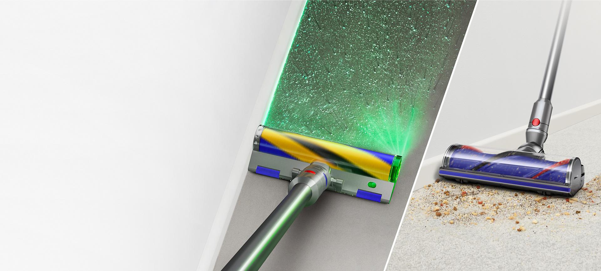 마룻바닥을 위해 설계된 레이저 슬림 플러피™ 클리너 헤드 모든 바닥 유형을 위한 모터바™ 클리너헤드