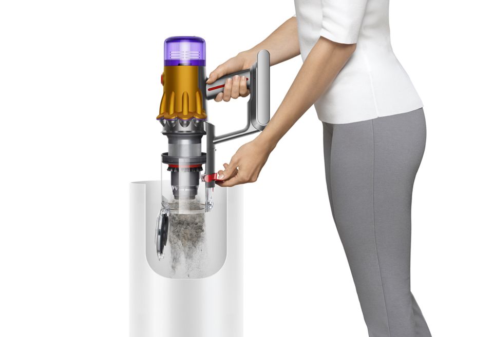 Emptying the bin on the Dyson V12 Detect Slim vacuum