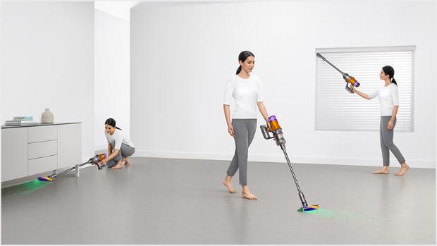 Woman cleaning in various places around the home