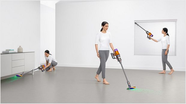 Woman cleaning in various places around the home
