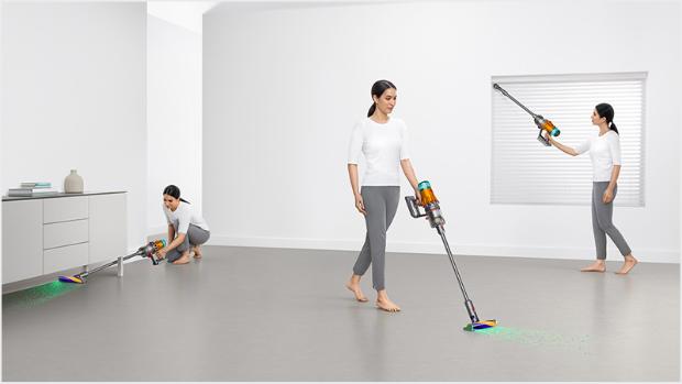 Woman cleaning in various places around the home