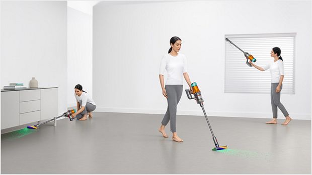 Woman cleaning in various places around the home