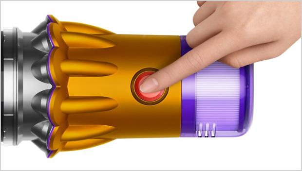 מבט מקרוב על לחצן ההפעלה היחיד של שואב האבק