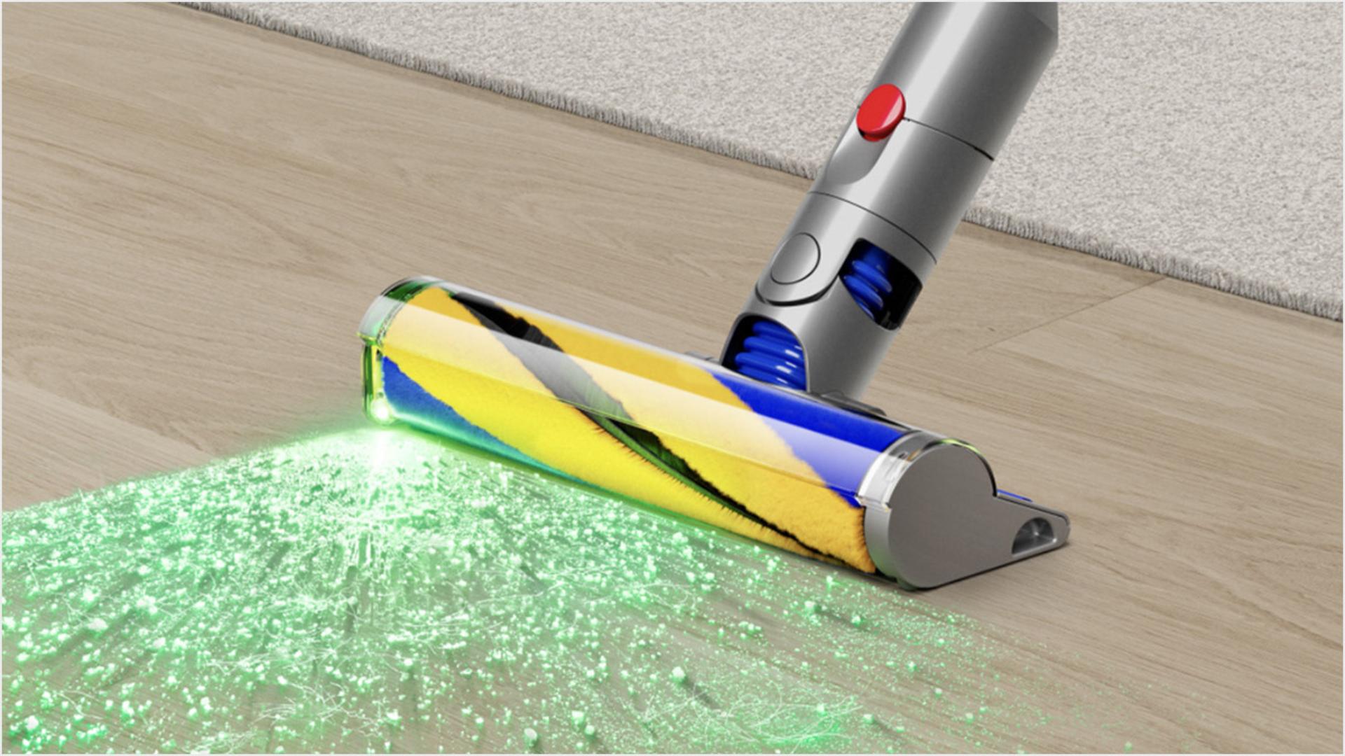 Profile of the green blade of light emitting from the illuminating cleaner head.