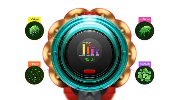 zbliżenie na ekran odkurzacza Dyson