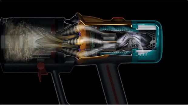 Wewnątrz systemu filtracji HEPA firmy Dyson.