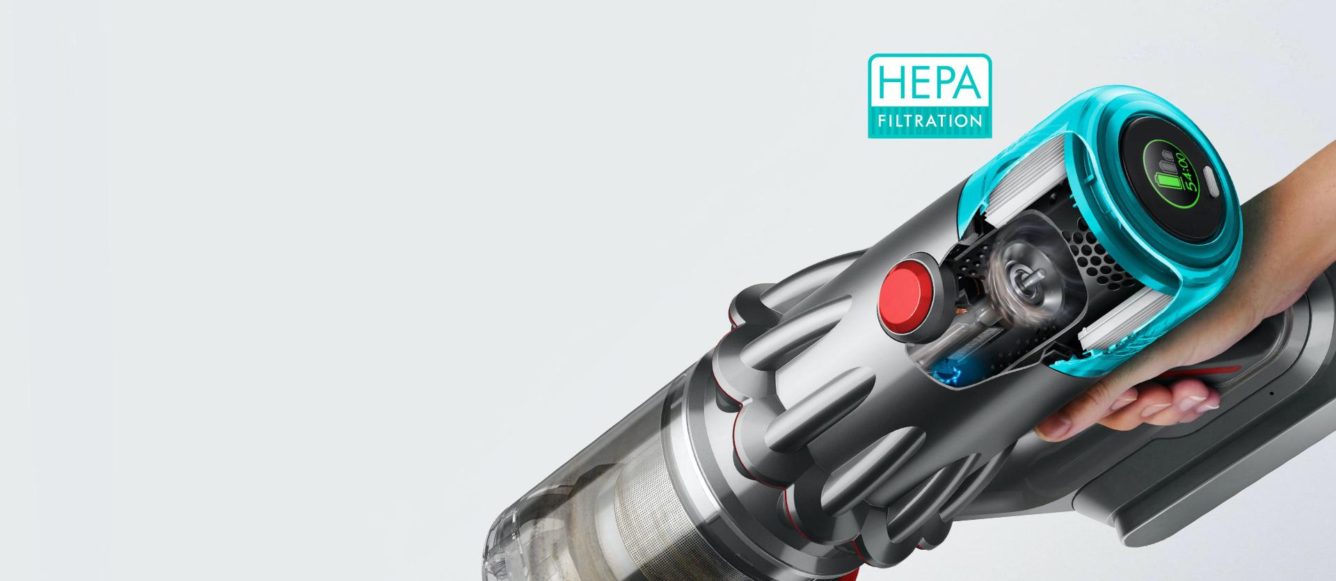 Wnętrze systemu filtracji Dyson HEPA.