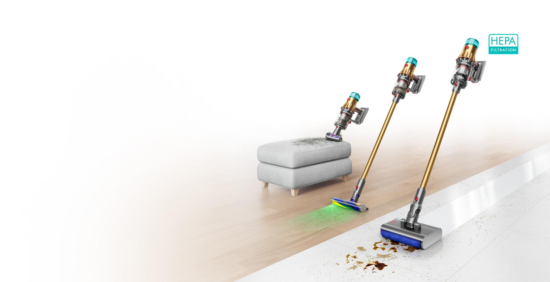 Dyson vacuums with laser cleaning around the home