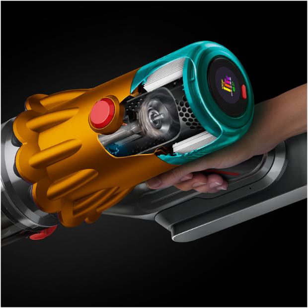 A cutaway of the side of a V12s showing the motor spinning.