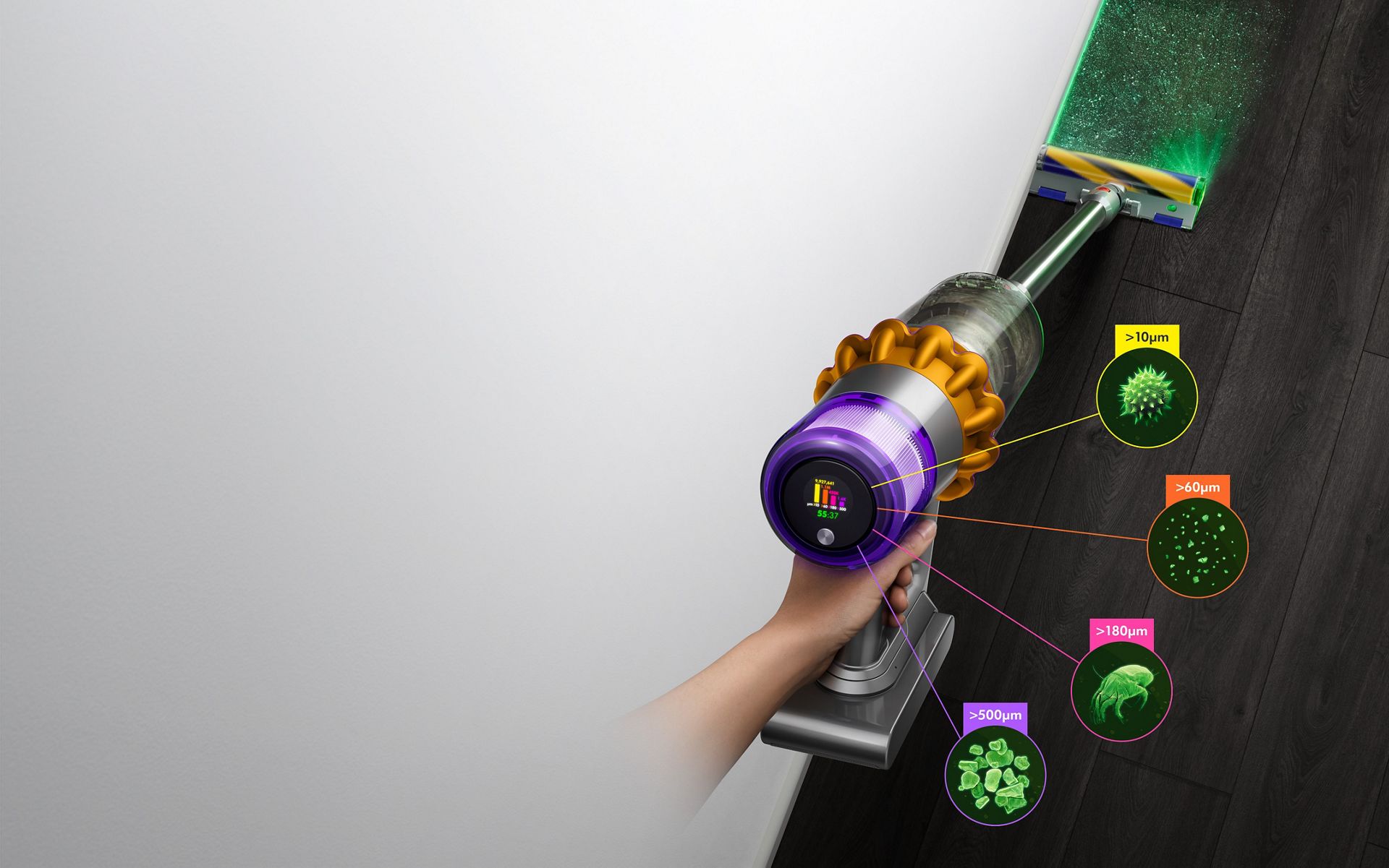 Dyson V15 Staubsauger mit Lichtstrahl