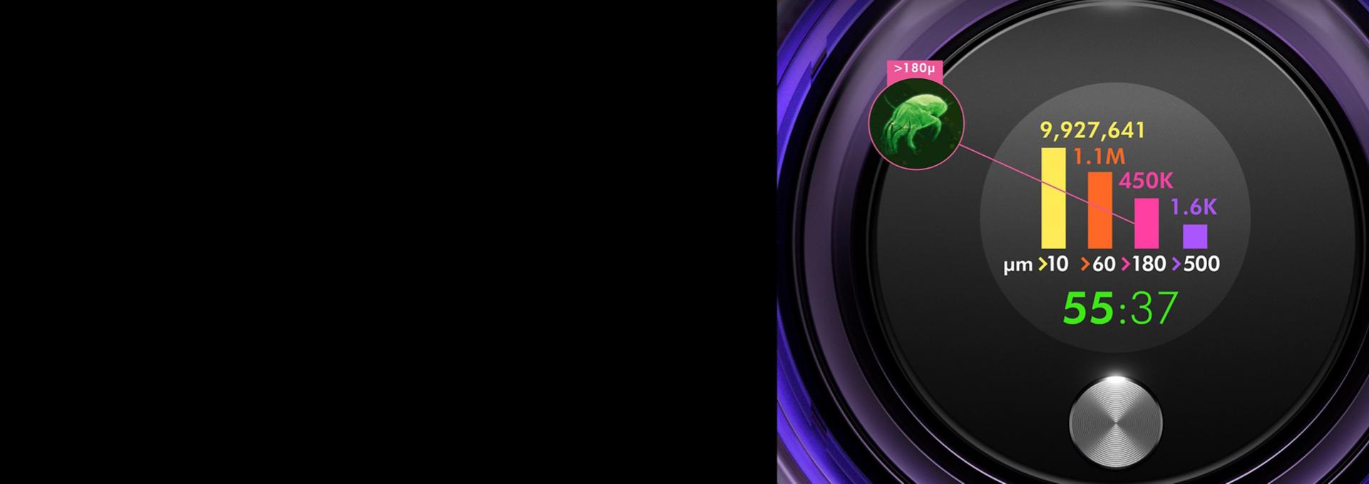 Mikroskopické částice představující roztoče a jemný písek