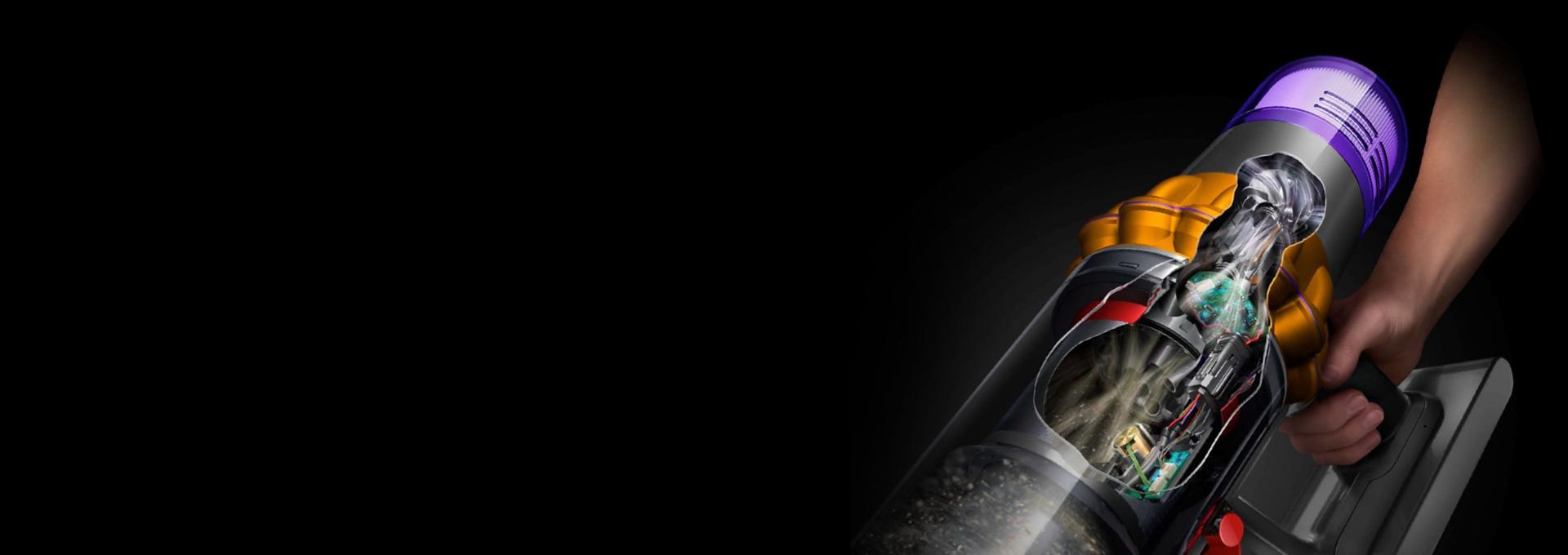 Řez ukazující prach nasátý do spotřebiče