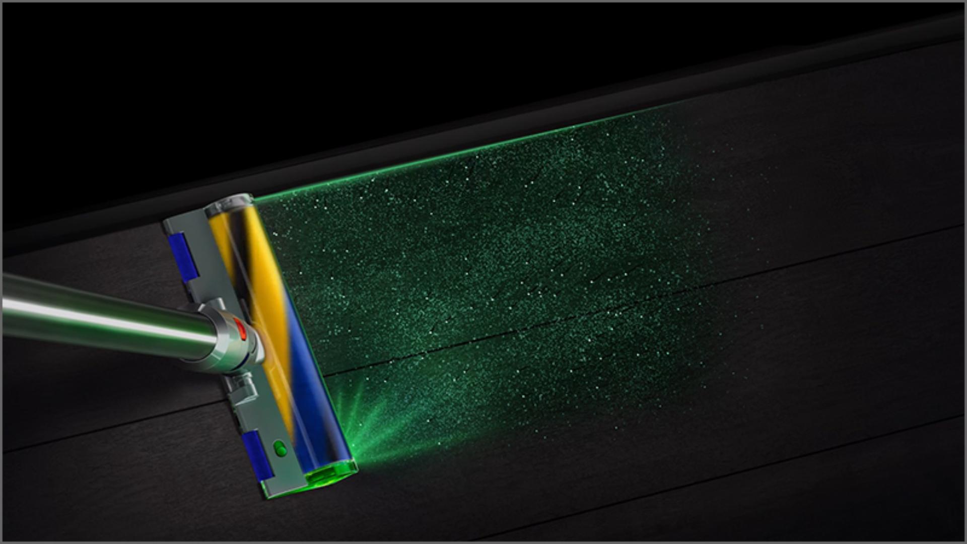A Dyson Laser Slim Fluffy tisztítófej mutatja meg a port